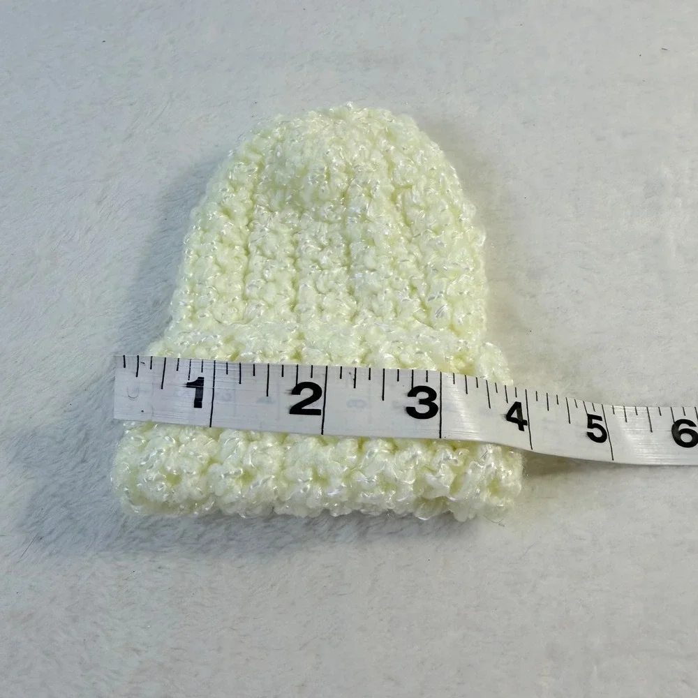 Handmade Crochet Beanie Preemie Baby Cream Like New Ribbed Knit Shower Gift